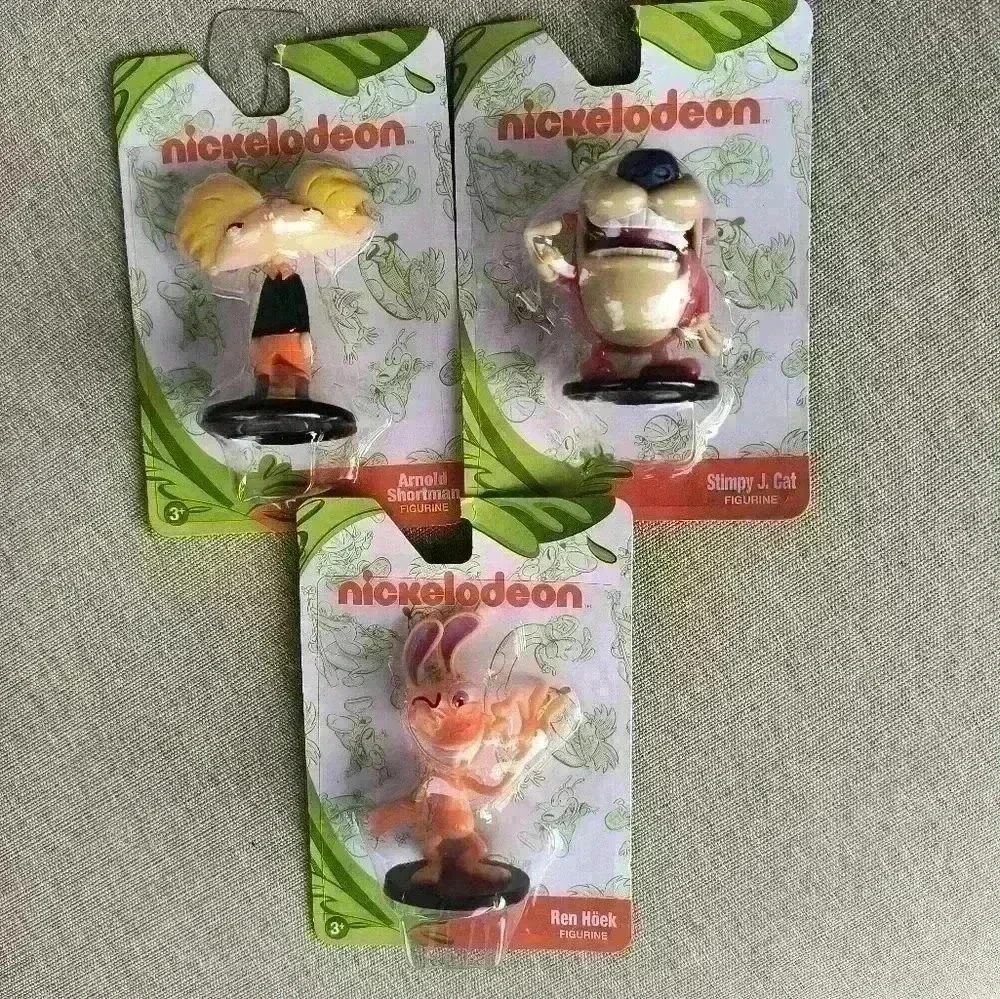 Nickelodeon 3 Mini Figurines Hey Arnold Ren Stimpy Nickelodeon New